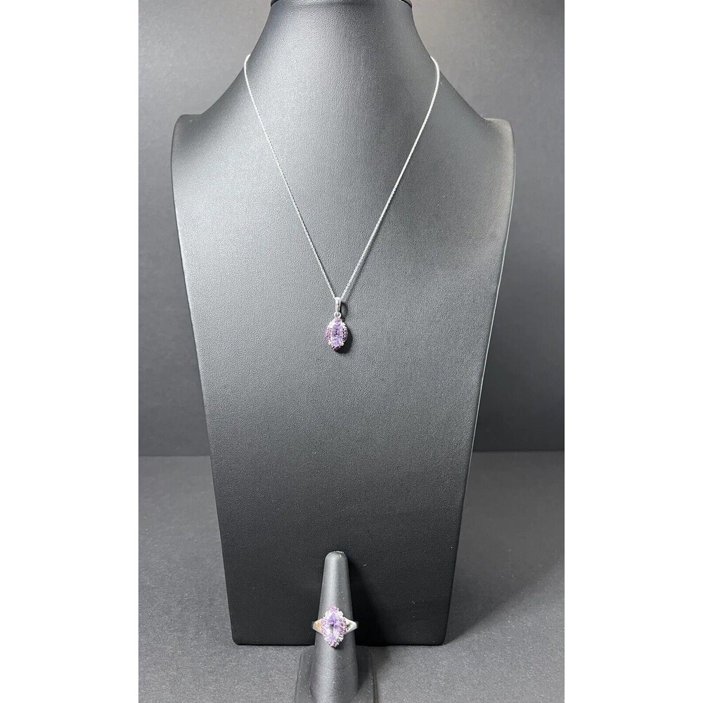 Amethyst & Diamond Pendant‎ Necklace Ring Set GIE 925 Sterling Silver India